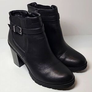 Sam‎ Edelman Circus Deacon Ankle Boots Booties Black Faux Leather Side Zipper 9